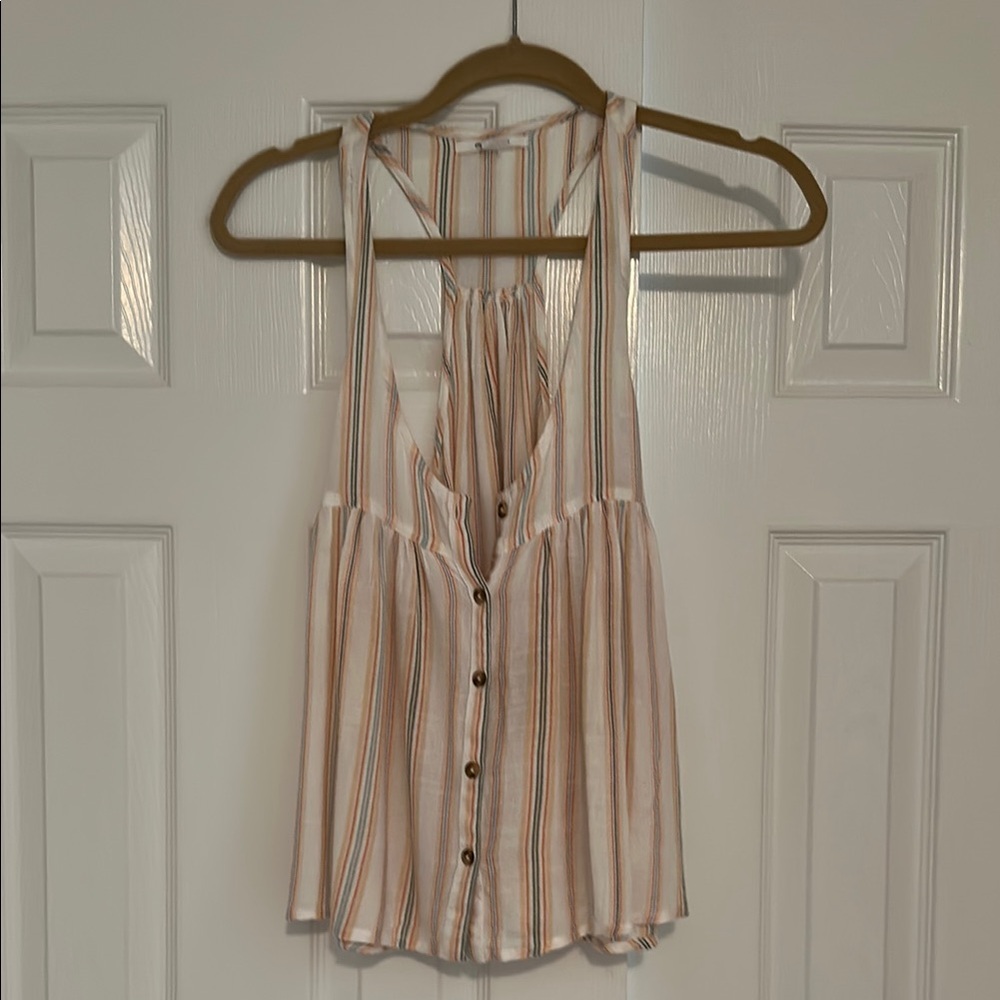 Pink Pleated Buttoned Tank Top